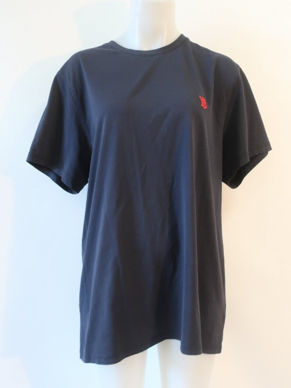 Mens Burberry Navy Blue (Item- 436) Embroidered Logo Crew Neck T-Shirt Top XL